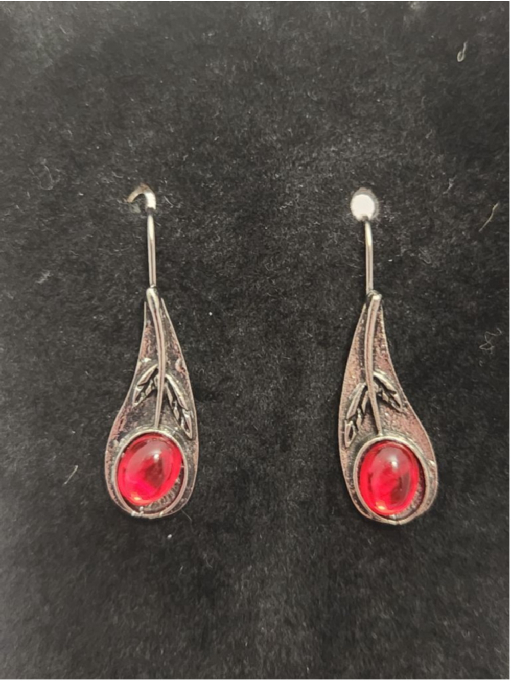 Teardrop Crimson Drop Earrings - Picture 2 of 8